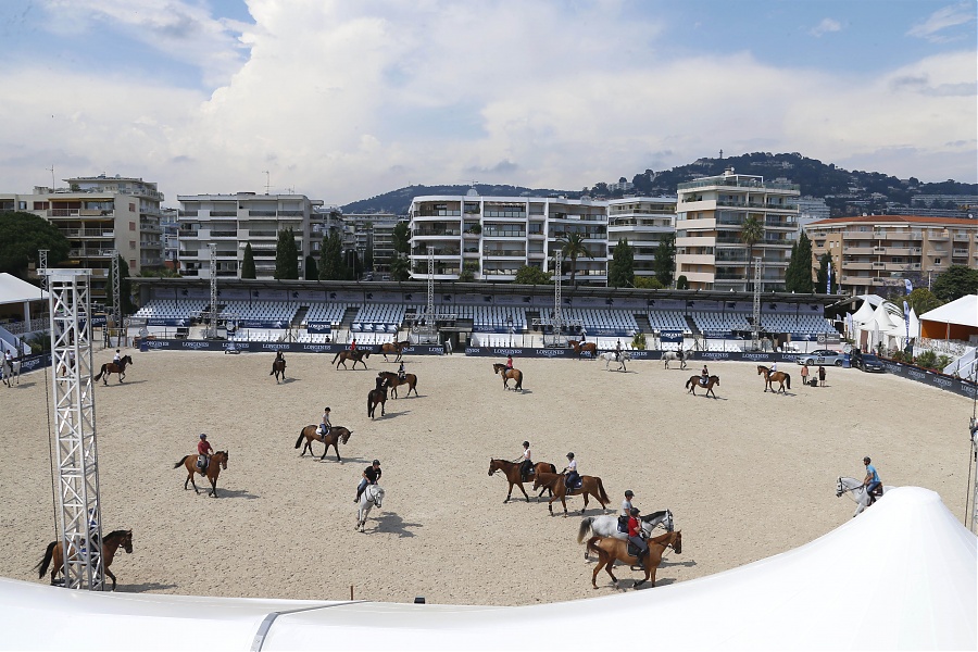 LGCT of Cannes - Riders and horses warming up at Stade des Hespérides